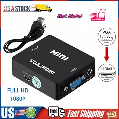 VGA To HDMI Converter 1080P HD Mini Adapter With Audio Cable For PC Laptop TV • $6.99