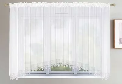 Amazing White Voile Net Curtain Tape Top With Lace 400x150cm Ready Made New • £19.99