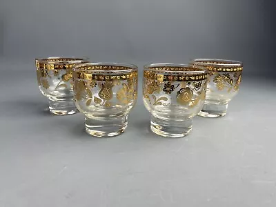 Culver 22k Gold Chantilly Low Ball Pedestal Glasses 1960 MCM Lot Of 4 Vintage • $36