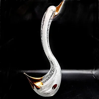 Murano Glass Swan Goose Duck Bird Silver Fleck Sommerso 24K Gold Accents 13 3/4  • $75