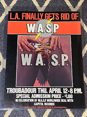 $110 • Buy Vintage Early L. A. Gets Rid Of W.A.S.P. Concert Poster