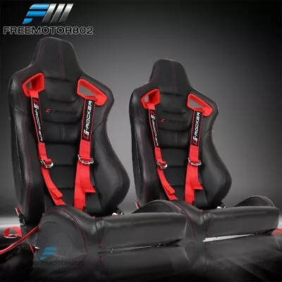 Adjust Universal Racing Seat Red Bezel PU Carbon &Dual Slider & Cam-lock Belt X2 • $409.99