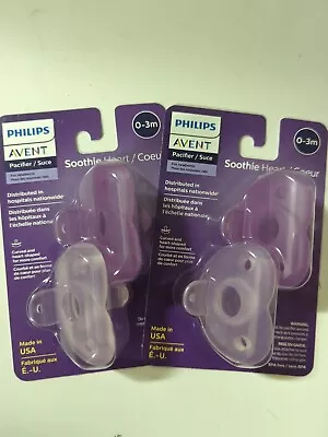 2- Philips Avent Soothie Heart Pacifier Pink/Purple-0-3 M (2 Pack) • $12.99