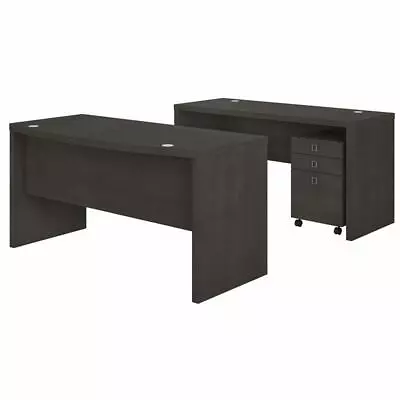 Echo Bow Front Desk And Credenza W/ Drawers In Charcoal Maple - Engineered Wood • $807.66