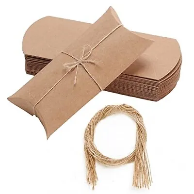 $10.11 • Buy - Kraft Pillow Boxes, 6.3x3.4x1.3 In, 25 Pack With Jute Twines, Kraft Gift 