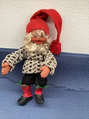 Vintage ARNE HASLE Norwegian Christmas Elf Gnome 11  Latex Doll W/ Knit Sweater • $20