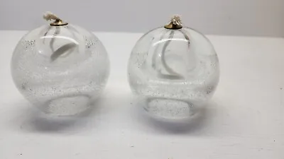 2 Clear Glass Small Seeded Oil Lamp Made In Poland • $16.99