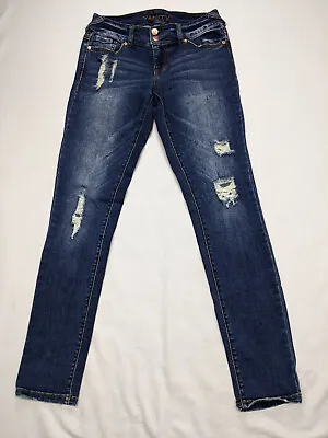 Vanity Womens Size 26R (2) Blue Jeans Destroyed Dark Wash Low Rise Double Waist • $14.94