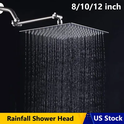 $19.99 • Buy 8-12 Inch Square Rainfall Shower Head Chrome Stainless Steel Faucet