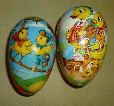 2 Vintage Paper Mache Easter Eggs Decoration Western Germany Candy Containers • $8.99