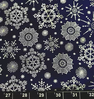 Tina Scrap 9”x21”  Christmas Metallic Silver Blue Winter Snowflake COTTON Fabric • $3.29