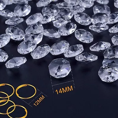 Clear Crystal Beads Octagon 2 Hole Faceted 14mm Gold Split Rings Set 20pcs • $4.22