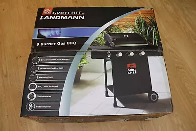 LandMann Grill Chef 3 Burner Gas BBQ Cover Professional BBQ Thermometer Bottle  • £120