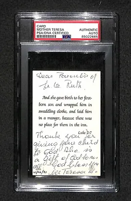 Saint Mother Teresa  Handwritten TY Blessing  Autographed Signed Prayer Card PSA • $14999.99