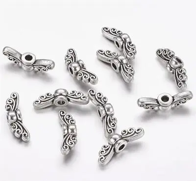 TOP QUALITY 20 TIBETAN SILVER ANGEL WINGS SPACER BEADS 14mm (TS7) • £2.99