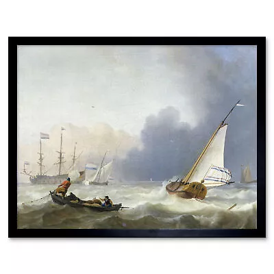 Bakhuysen Rough Sea With A Dutch Yacht Painting Wall Art Print Framed 12x16 • $16.99