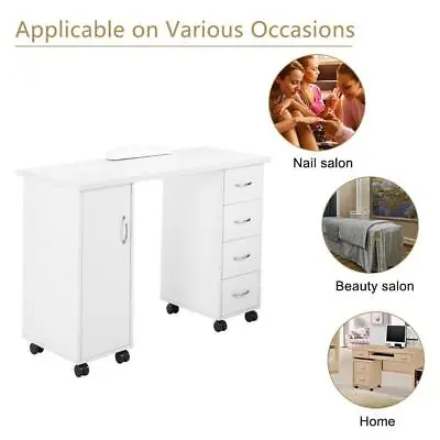 Rolling Manicure Table Nail Desk Salon Beauty Station Cabinet W/ 4 Drawers White • $144.98