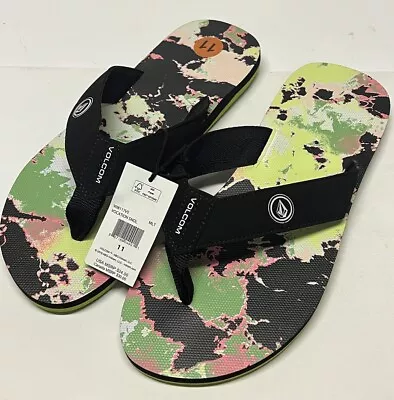 New Volcom Vocation Black Green  Sandals Flip Flops Men's Size 11 Beach Pool • $23