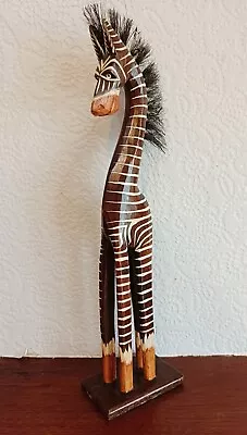 Zebra 50cm Tall Hand Carved Wooden Indonesian Fair Trade Statue Figure Ornament  • £14.99