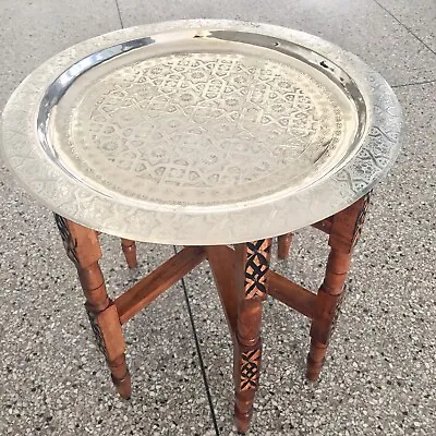 Moroccan Traditional Tray Top Round Carved Wood***NEW*** • $199.99