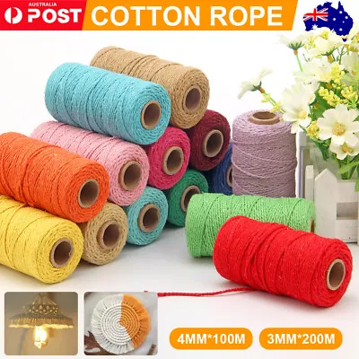 $9.09 • Buy 3mm/4mm Natural Cotton String Twisted Cord Craft Macrame Artisan Rope Weaving AU