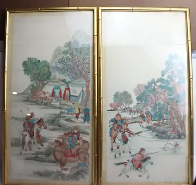 Mongolian Art Pair Wall Picture Painting Bamboo Design Framed Antique Souvenir • $40