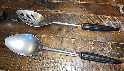 VTG Black BAKELITE SPOON & SLOTTED KITCHEN UTENSIL ANDROCK  BULLET  HANDLE • $59.99