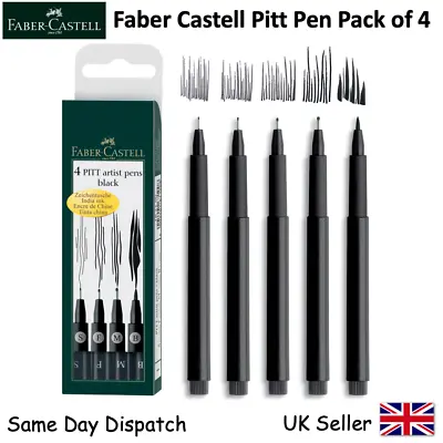FABER CASTELL - 4 PITT Artist Pens Black Fineliner Drawing Wallet Set -  S F M B • £53.99