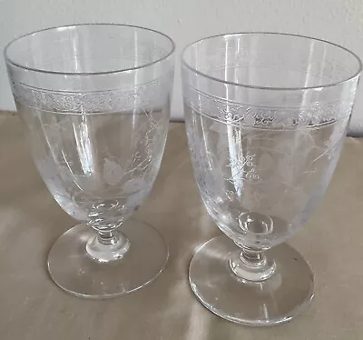 Vintage Crystal Water Goblet Stemmed Clear Glass Elegant Stemware Etched Floral • $19.99
