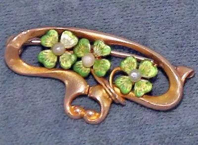 Antique Art Nouveau 10k Solid Gold Seed Pearl Enamel Shamrock Brooch Tlc Lot Me6 • $57