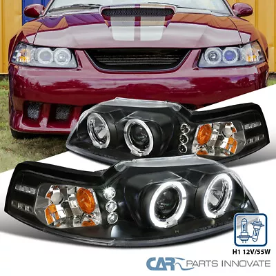 Fit 99-04 Ford Mustang Replacement Black LED Halo Projector Headlights Head Lamp • $129.95