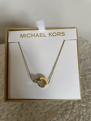 New MICHAEL KORS Necklace Pave MK Logo Gold Tone With Gift Box. • $45