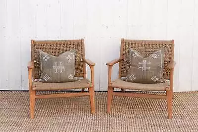 Pair Of Mid-Century Style Jute Armchairs • $1945