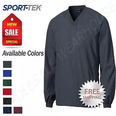 Sport-Tek Men's Polyester Side Pocket Rib Knit V Neck Raglan Wind Shirt. JST72 • $26.35