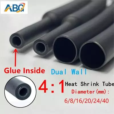 4:1 Shrink Heat Shrink Tube Double Wall Tube With Glue Heat Shrink Tube Black AU • $5.99