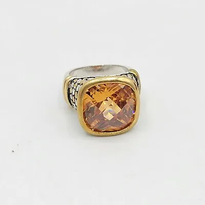$49.99 • Buy Vtg Sz 8 Ring Lg Citrine Topaz Cubic Zirconia Renaissance Revival Jewelry Dot