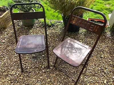 Vintage Rustic Industrial Metal Folding Chairs Cafe Bar Bistro Seat Chairs 1950s • £150