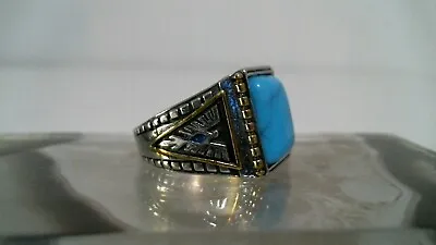 Mens Western Style Silver & Gold Plated Wetern Turquoise Ring Sz 11 • $19.99