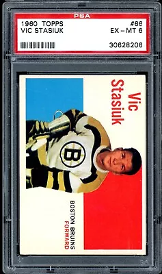 1960-61 TOPPS NHL HOCKEY NHL #66 Vick Stasiuk PSA 6 EX-MT Boston Bruins Card • $76.49