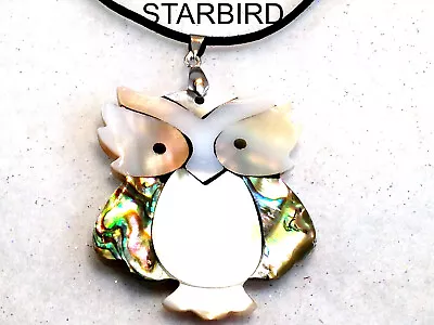 Abalone Mother Of Pearl Owl Inlay Pendant Necklace • $17