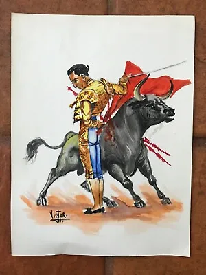 Two Vintage Matador Bull Fight Watercolor Paintings Signed By Artist • $130