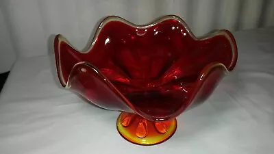 Vintage Viking Red Orange Pedestal Fruit Bowl Dish  MCM 6 Petals • $22.95