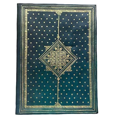 Vintage Moroccan Green Leather Hand Tooled Embossed Portfolio Gold Detail 13x10 • $174.99