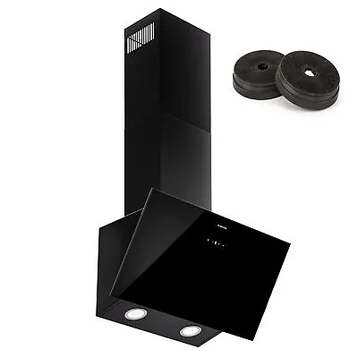 Cooker Hood 60cm Angled Extractor Fan Chimney Hood Kitchen Stainless Glass Black • £148.32