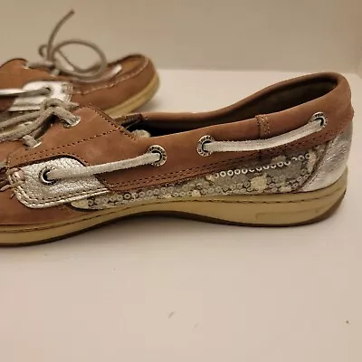 8.5M Sperry Top-Sider Bluefish Leopard Print Sequin Boat Shoes 9174624 EUC Tan  • $20