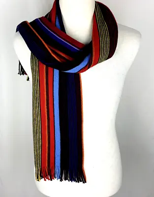 HARVIE & HUDSON London Mens 65  Multicolor Striped 100% Lambswool Fringed Scarf • $22.50