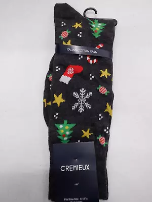 Mens Cremieux Gray Tree Star Snowflake Stocking Christmas Crew Socks New #22124 • $3.97