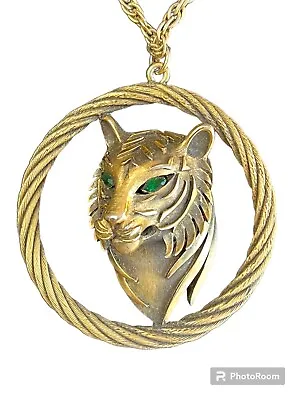 £124.19 • Buy Vintage Rare Crown Trifari Lion Head Pendant Necklace 