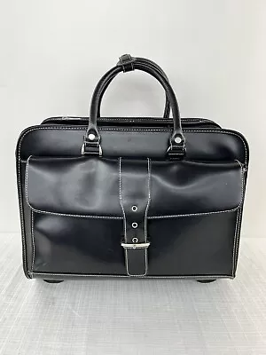 Franklin Covey Black Leather Wheeled Carry On Travel Bag Briefcase • $65