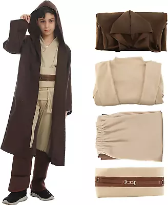 Jedi Costume KidsTunic Hooded Jedi Robes Fancy Dress Costume Medieval Friar For • £35.05